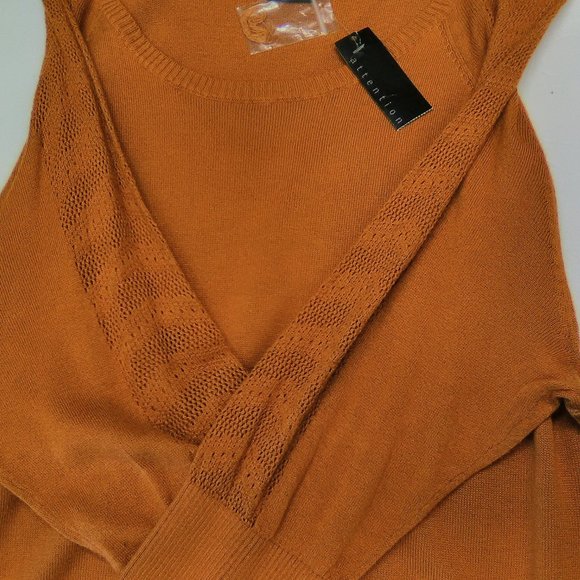 Attention Pointelle Women's Long Sleeve Sweater Color Orange Size XL NWT - Picture 4 of 6